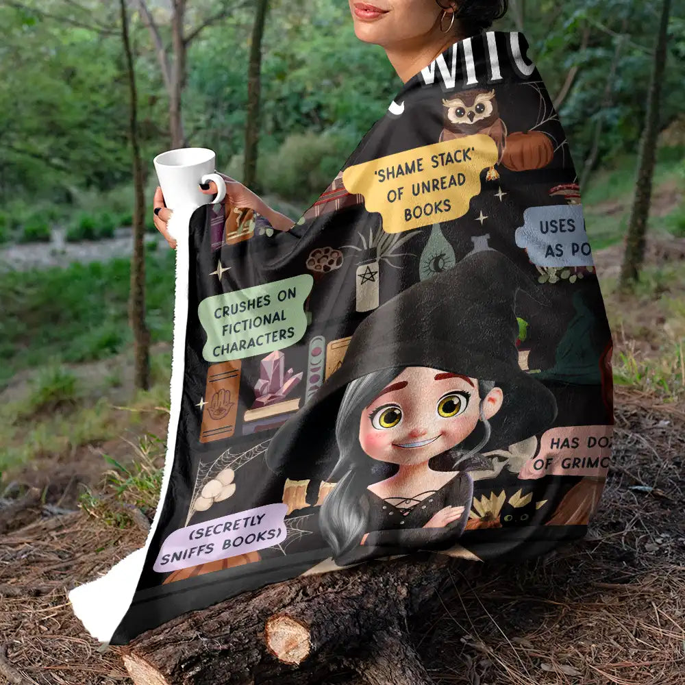 Reading Book Witch Blanket - Personalized Fleece Blanket, Sherpa Blanket