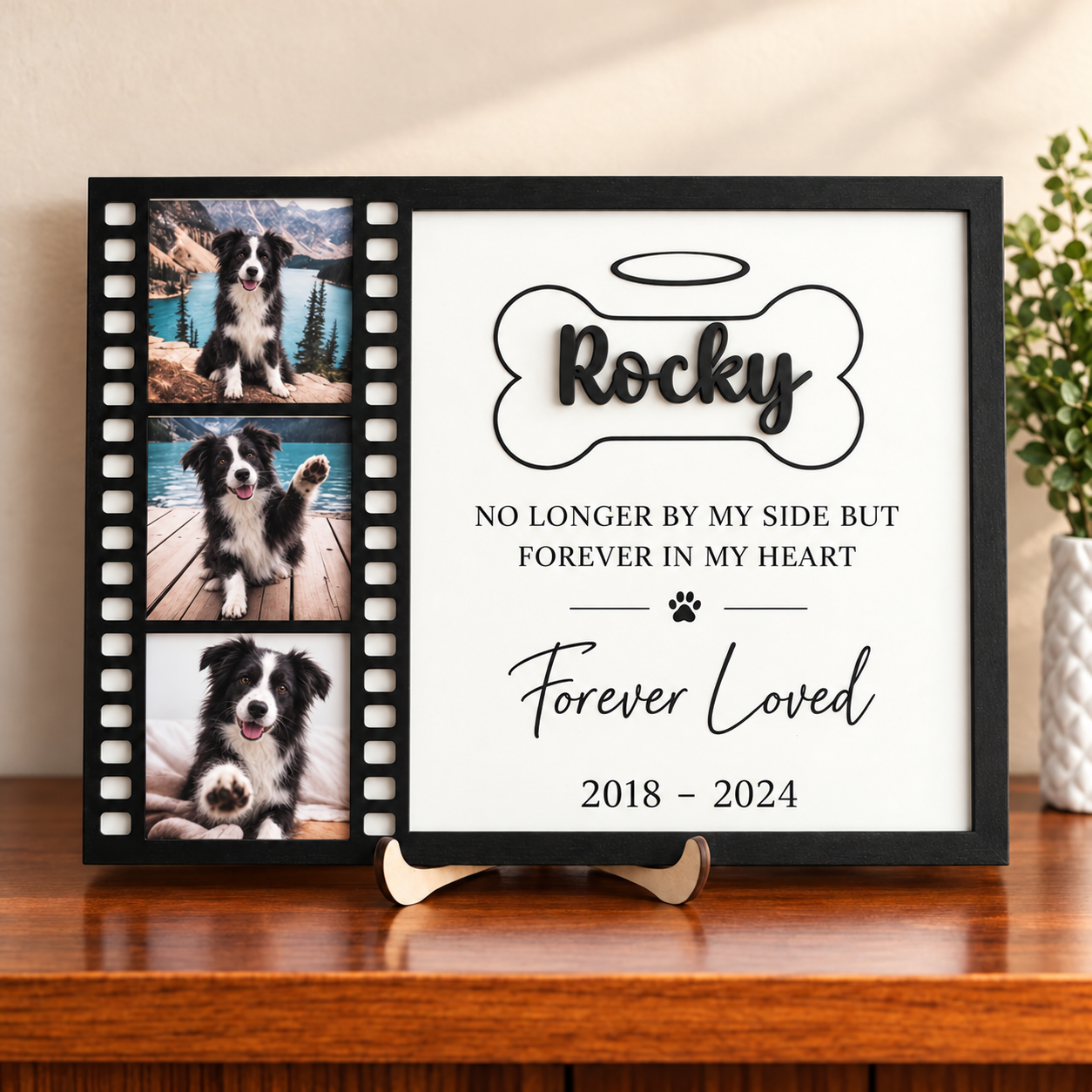 Personalized Dog Memorial Photo Frame, Custom Filmstrip 3 Photo Collage with Name and Dates, Pet Loss Keepsake, Dog Sympathy Gift
