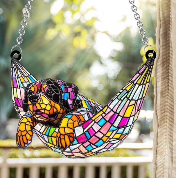 Stained Glass Chilling Dog - Personalized Dog Window Hanging Suncatcher Stained Glass Ornament Gift Dog Lovers Housewarming Gift