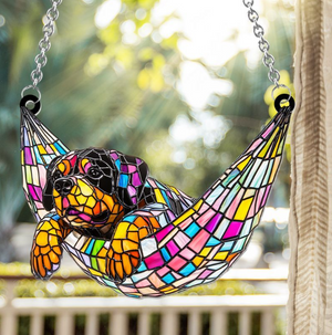 Stained Glass Chilling Dog - Personalized Dog Window Hanging Suncatcher Stained Glass Ornament Gift Dog Lovers Housewarming Gift