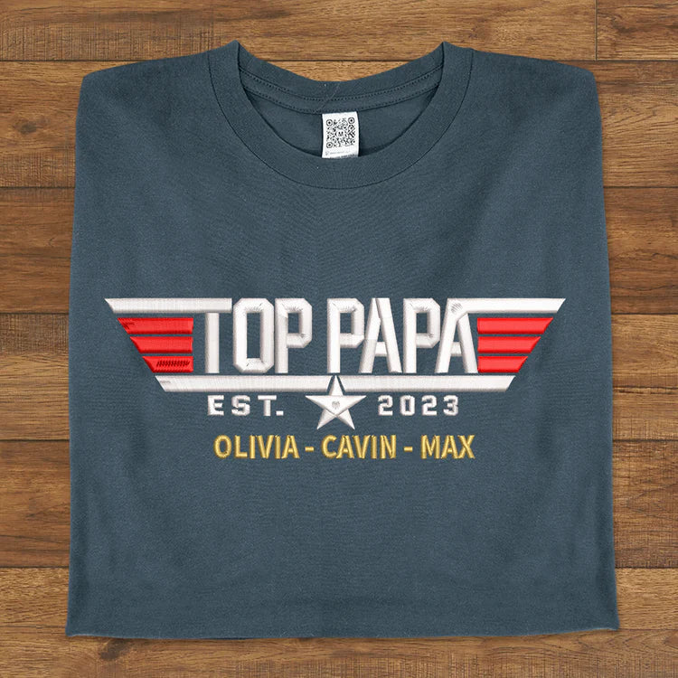 Top Papa Gift For Father Embroidered Shirt