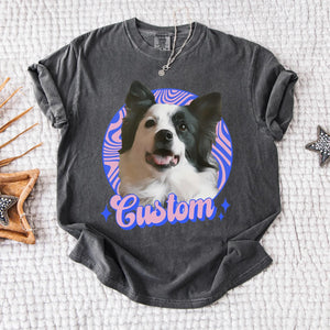 Custom Wavy Graphic Unisex T-shirt Your Photo + Name Personalized Face Comfort Colors Shirts for Husband and Wife Custom Y2K Retro 90s Tee