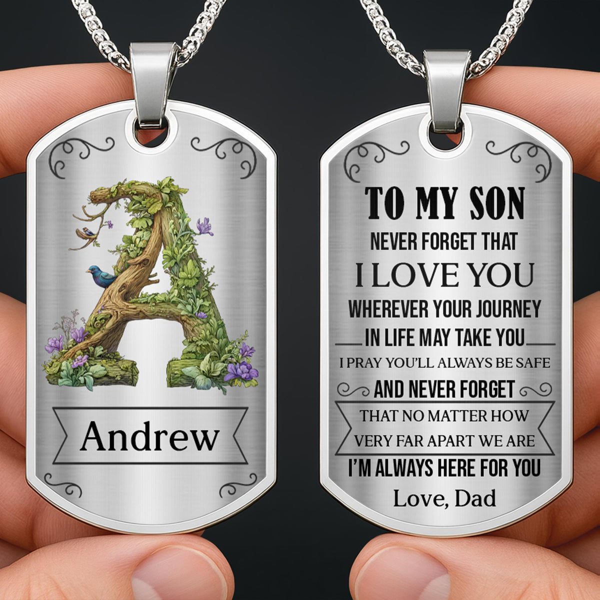 To My Son, Never Forget That I Love You, Tree And Bird Necklace, Gift For Son