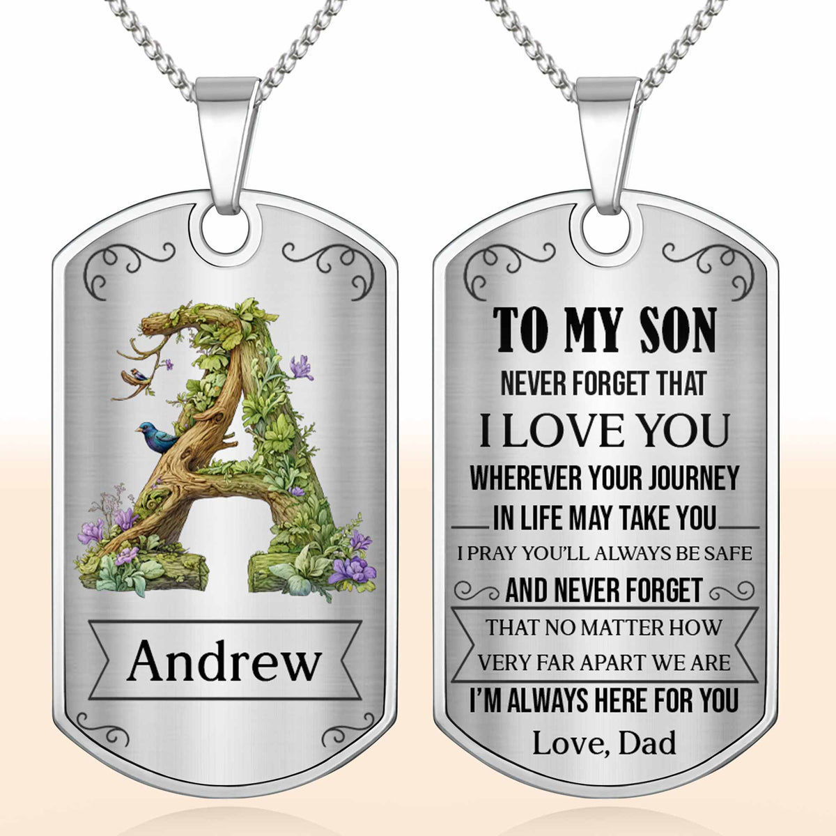 To My Son, Never Forget That I Love You, Tree And Bird Necklace, Gift For Son
