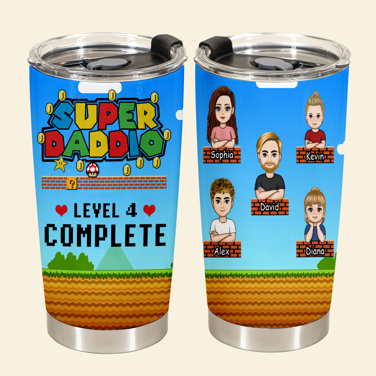Super Daddio Level Complete - Personalized Tumbler - Funny, Loving Gift For Father, Dad, Father's Day, Birthday Gift