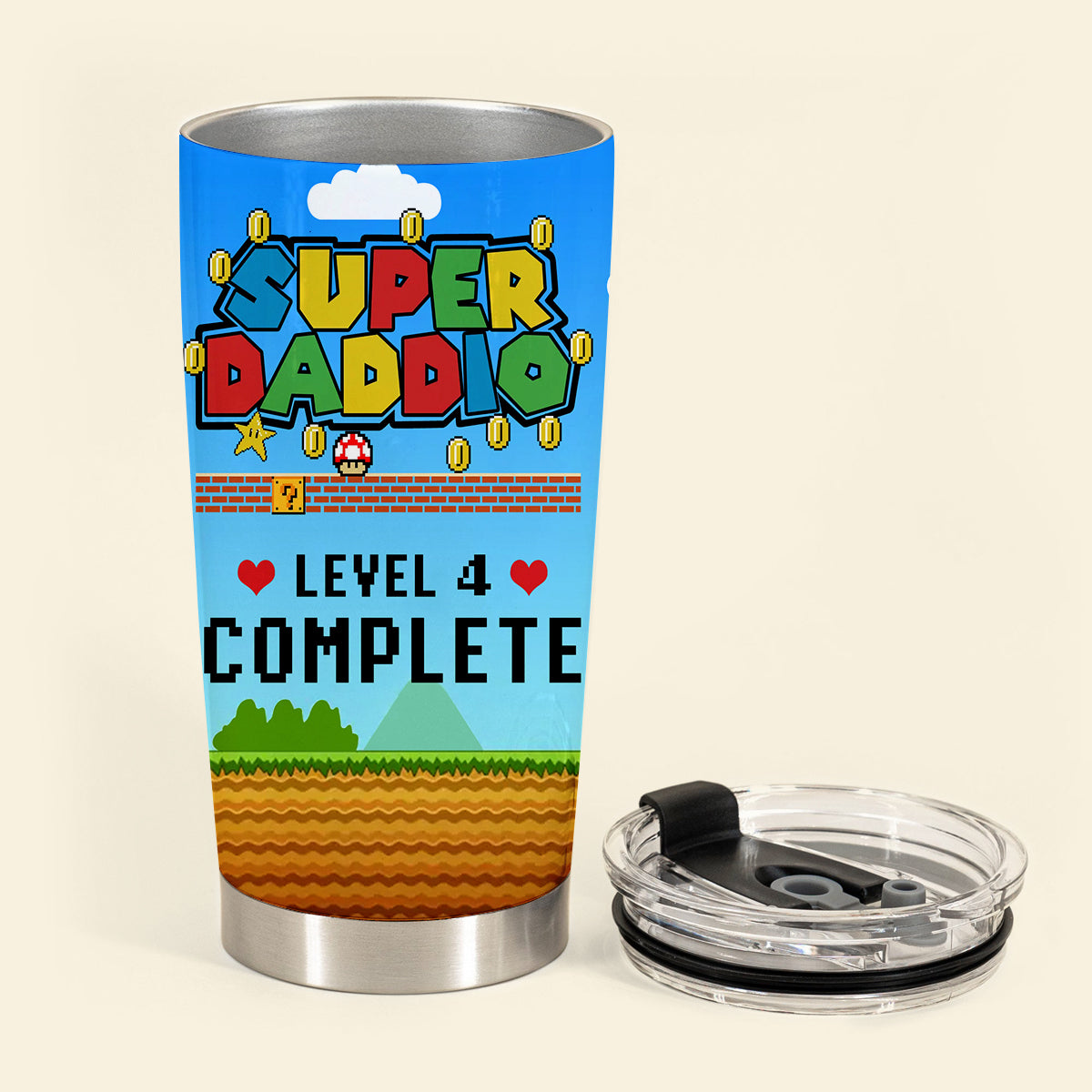 Super Daddio Level Complete - Personalized Tumbler - Funny, Loving Gift For Father, Dad, Father's Day, Birthday Gift