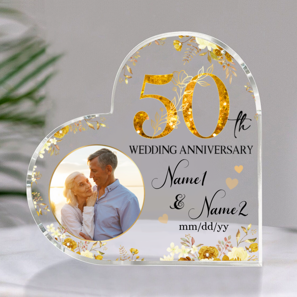 50th Wedding Anniversary Acrylic Heart Plaque, 50th Wedding Anniversary Gifts For Parents, Personalized Golden Anniversary Gifts