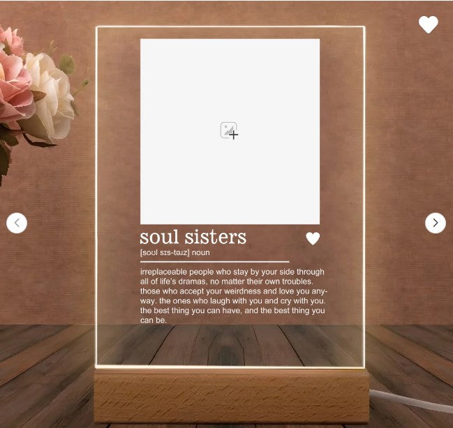 Personalised Best Friend Photo Multi Colour Acrylic LED Night Light with Name and Wooden Base Birthday Bridesmaid Anniversary Gift for Besties Sisters