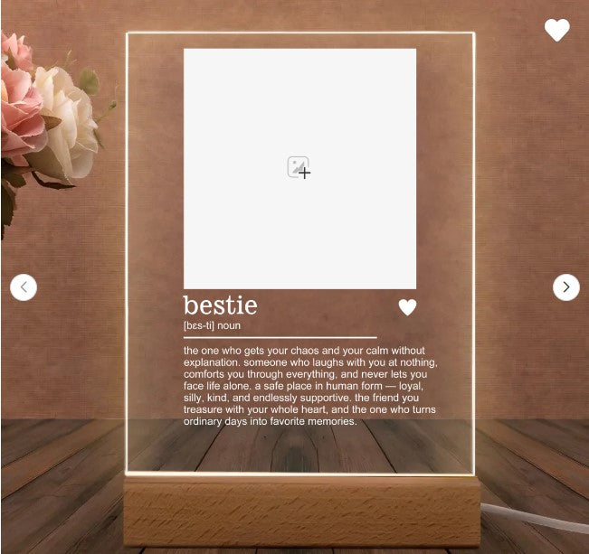 Personalised Best Friend Photo Multi Colour Acrylic LED Night Light with Name and Wooden Base Birthday Bridesmaid Anniversary Gift for Besties Sisters