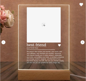 Personalised Best Friend Photo Multi Colour Acrylic LED Night Light with Name and Wooden Base Birthday Bridesmaid Anniversary Gift for Besties Sisters