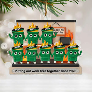 3D Effect Dumpster Fires In Office Scene - Personalized Acrylic Ornament - Funny Gift For Colleagues, Work Besties