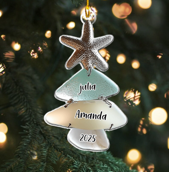 Family Sea Glass Christmas Tree - Personalized Family Ornament Custom 2D Acrylic Ornament Christmas Tree Hanging Decorations