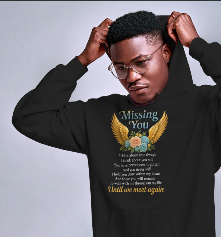 Missing You Until We Meet You Again Memorial Custom Shirt Memorial Tee, In Loving Memory Shirt, Sympathy Gift, Grief Shirt Angel Wings & Flowers