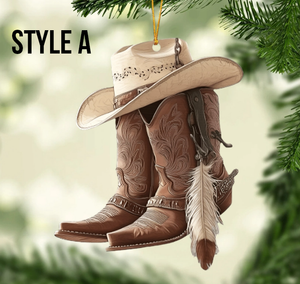Cowboy Cowgirl Hat & Boots - Personalized Christmas Ornament