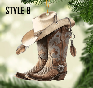 Cowboy Cowgirl Hat & Boots - Personalized Christmas Ornament