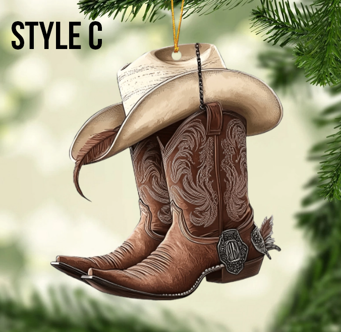 Cowboy Cowgirl Hat & Boots - Personalized Christmas Ornament