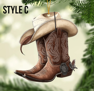 Cowboy Cowgirl Hat & Boots - Personalized Christmas Ornament