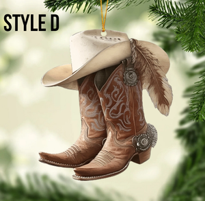 Cowboy Cowgirl Hat & Boots - Personalized Christmas Ornament