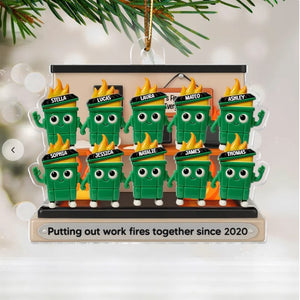 3D Effect Dumpster Fires In Office Scene - Personalized Acrylic Ornament - Funny Gift For Colleagues, Work Besties