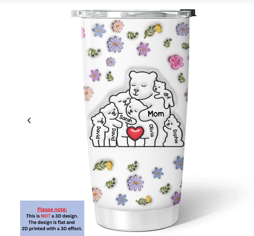Mama Bear Mother Tumbler Upto 6 Kids - Personalized Custom 3D Inflated Effect Tumbler Mother's Day Gift