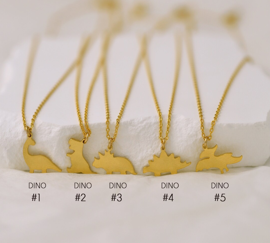 Personalized Dinosaur Necklace with Engraved Initial Unique Dino Jewelry Dinosaur Lover Gift Mama Necklace Birthday Gift For Girls