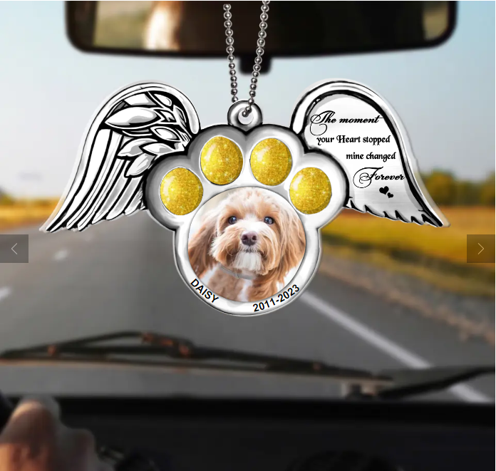 Custom Personalized Memorial Dog Wings Aluminum/ Acrylic Ornament - Memorial Gift Idea For Christmas - Upload Pet Photo - The Moment Your Heart Stopped Mine Changed Forever Screenshot_24.png