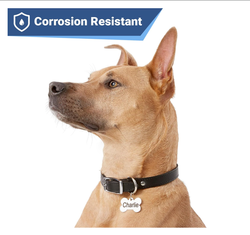 Go Tags Stainless Steel Pet Personalized Dog Tags and Cat Tags, up to 8 Lines of Custom Text, Engraved on Both Sides, in Bone, Round, Heart, BowTie and More