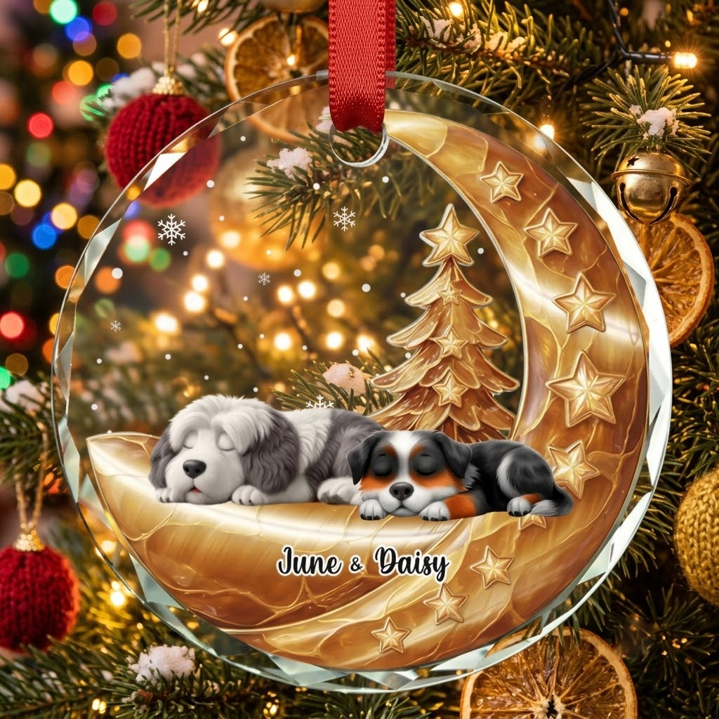 Beside Pearl Of You With Dog - Personalized 3D Effect Glass Ornament