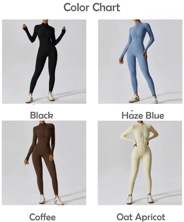One Piece Long Sleeve Sport Wear Gym Fitness Workout Clothing Bodysuit Half Zip Design Yoga Jumpsuit