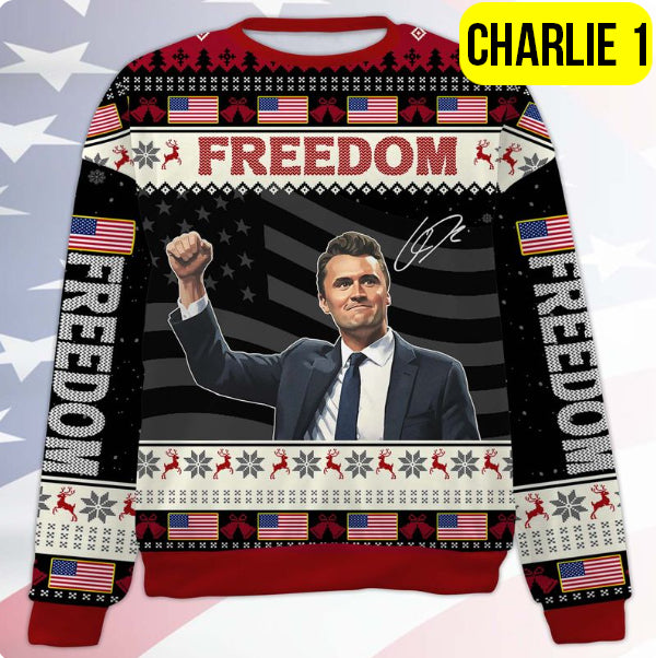 Personalized Freedom Charlie Kirk Ugly Sweater, A True Patriot Charlie Kirk Christmas All-Over-Printed Sweatshirt
