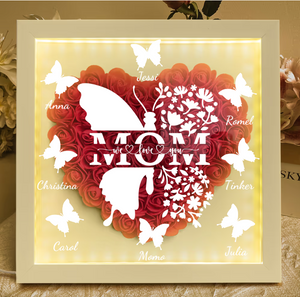 Mom Butterfly New Version - Personalized Flower Shadow Box With LED Light Mother's Day Birthday Gifts for Mom Wife from Daughter, Son, Husband and Keepsake