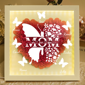 Mom Butterfly New Version - Personalized Flower Shadow Box With LED Light Mother's Day Birthday Gifts for Mom Wife from Daughter, Son, Husband and Keepsake