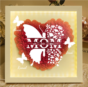 Mom Butterfly New Version - Personalized Flower Shadow Box With LED Light Mother's Day Birthday Gifts for Mom Wife from Daughter, Son, Husband and Keepsake