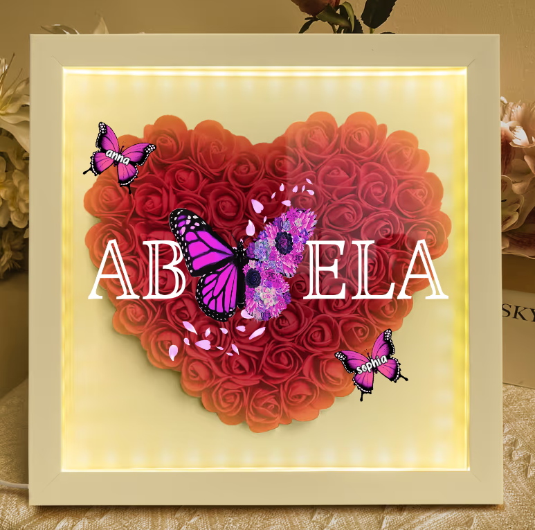 Mom - Butterfly Version - Personalized Flower Shadow Box With LED Light Mother's Day Birthday Gifts for Mom Wife from Daughter, Son, Husband and Keepsake