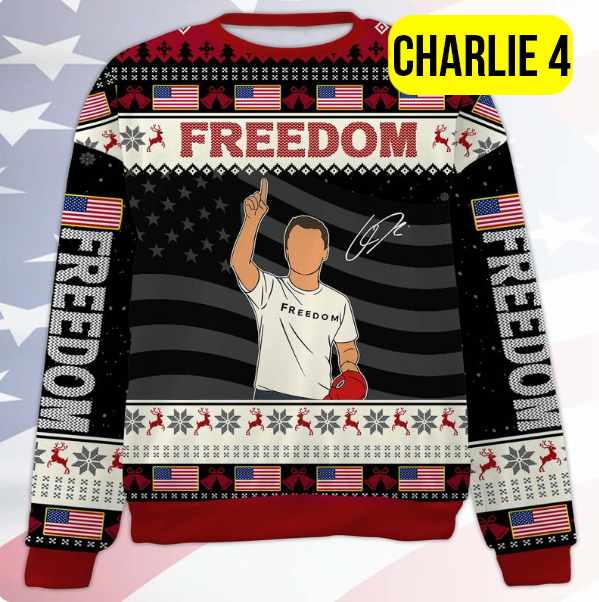 Personalized Freedom Charlie Kirk Ugly Sweater, A True Patriot Charlie Kirk Christmas All-Over-Printed Sweatshirt