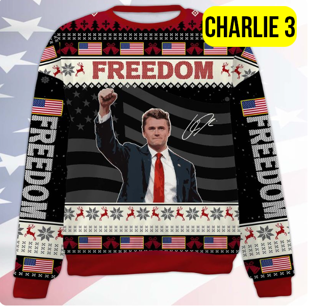 Personalized Freedom Charlie Kirk Ugly Sweater, A True Patriot Charlie Kirk Christmas All-Over-Printed Sweatshirt