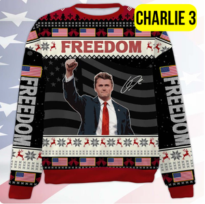 Personalized Freedom Charlie Kirk Ugly Sweater, A True Patriot Charlie Kirk Christmas All-Over-Printed Sweatshirt