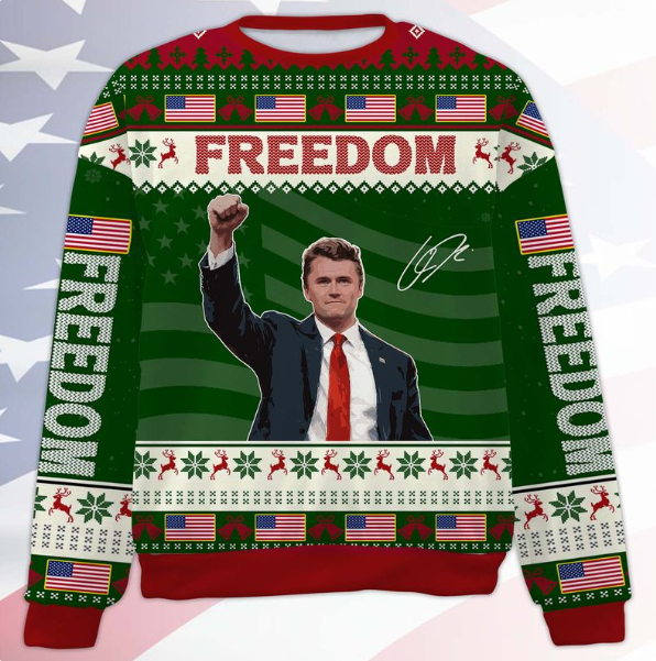 Personalized Freedom Charlie Kirk Ugly Sweater, A True Patriot Charlie Kirk Christmas All-Over-Printed Sweatshirt