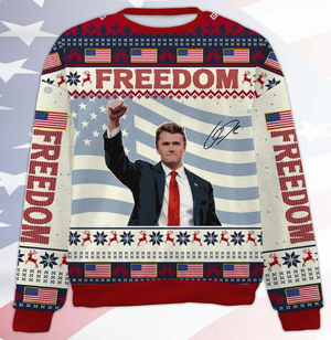 Personalized Freedom Charlie Kirk Ugly Sweater, A True Patriot Charlie Kirk Christmas All-Over-Printed Sweatshirt