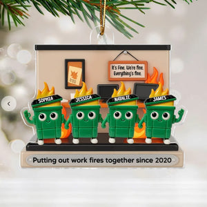 3D Effect Dumpster Fires In Office Scene - Personalized Acrylic Ornament - Funny Gift For Colleagues, Work Besties