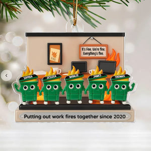 3D Effect Dumpster Fires In Office Scene - Personalized Acrylic Ornament - Funny Gift For Colleagues, Work Besties