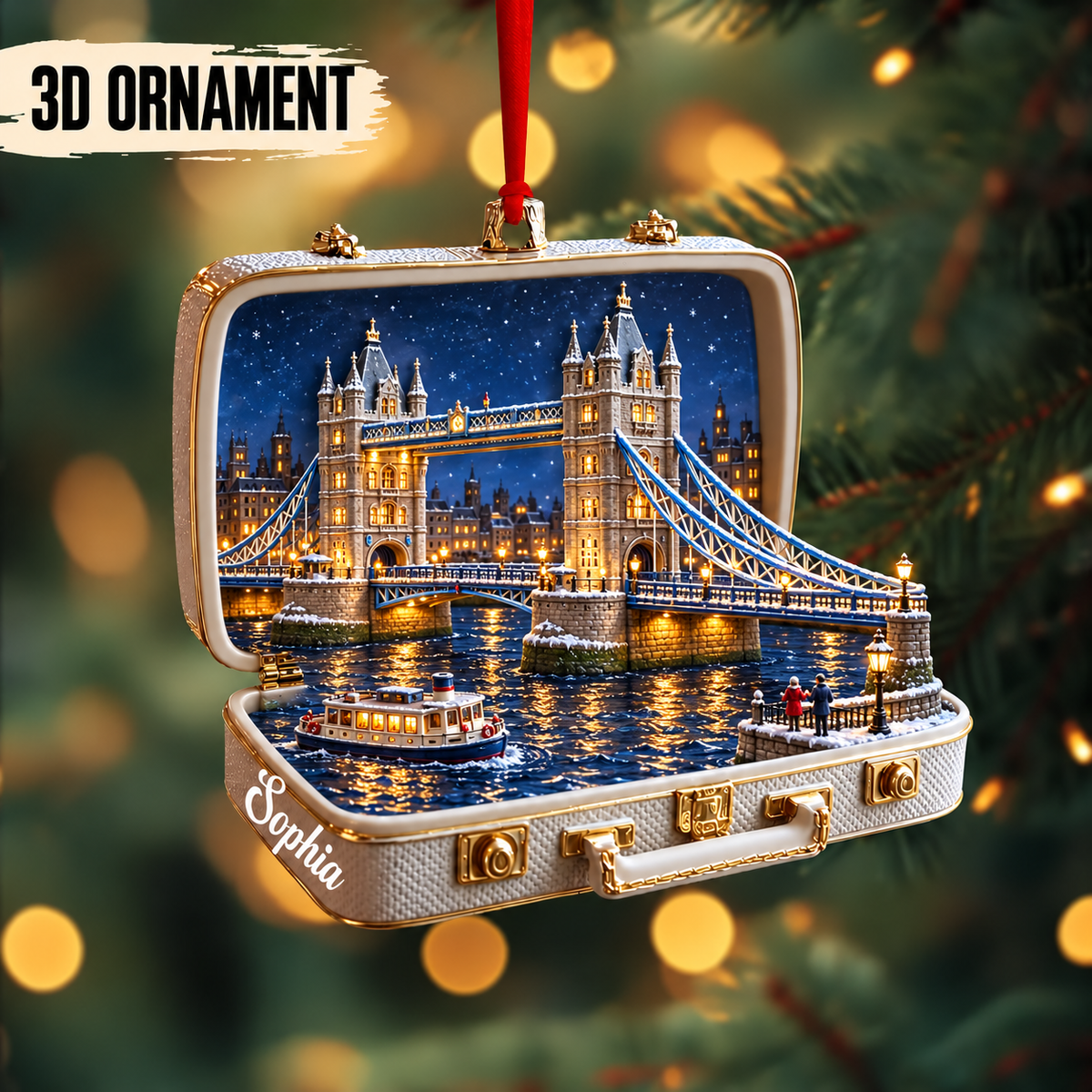 Personalized 3D British Museum Suitcase Christmas Ornament – London UK Travel Souvenir & Gift for London Lovers
