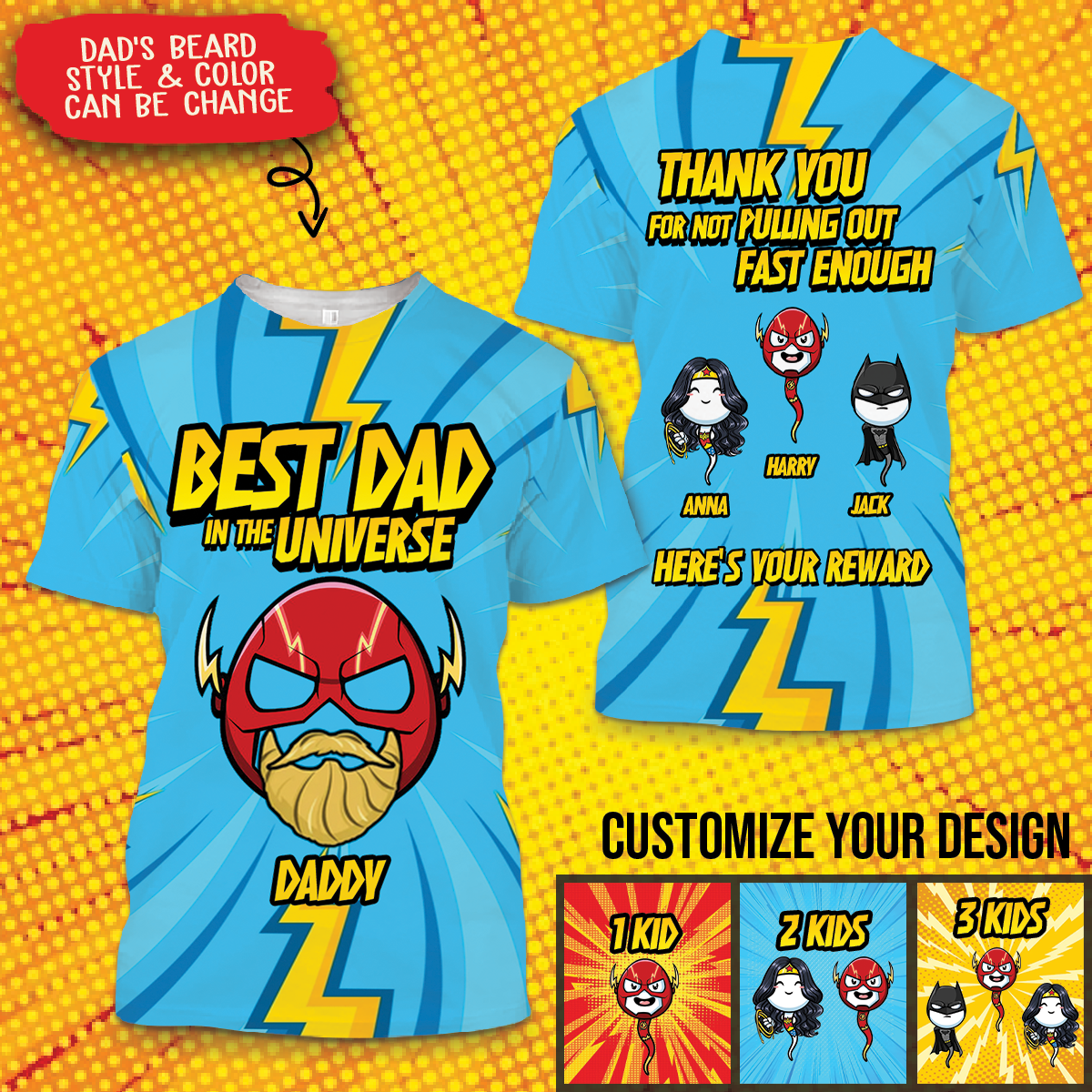 Funny Personalized All-Over-Print Shirt For Dad - Best Dad In The Universe - Customized 3D Shirt Gifts For Father's Day Birthday Anniversary