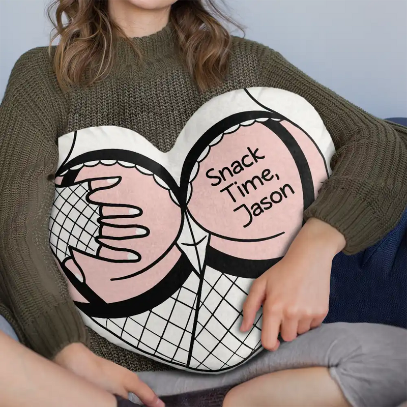 Snack Time Husband Hot Wife Spicy Couple - Personalized Heart Shaped Pillow