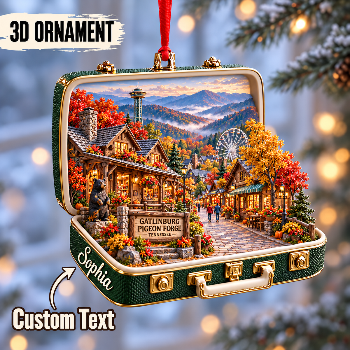 Personalized Great Smoky Mountains 3D Suitcase Christmas Ornament – National Park Souvenir & Gift for Nature Lovers