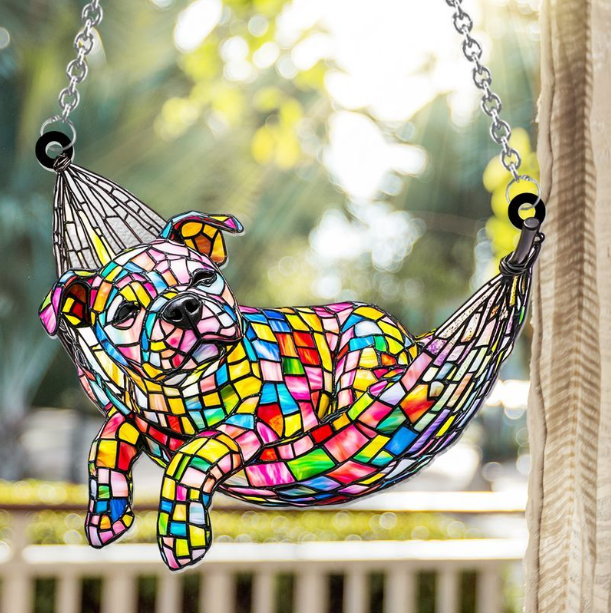 Stained Glass Chilling Dog - Personalized Dog Window Hanging Suncatcher Stained Glass Ornament Gift Dog Lovers Housewarming Gift