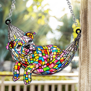 Stained Glass Chilling Dog - Personalized Dog Window Hanging Suncatcher Stained Glass Ornament Gift Dog Lovers Housewarming Gift