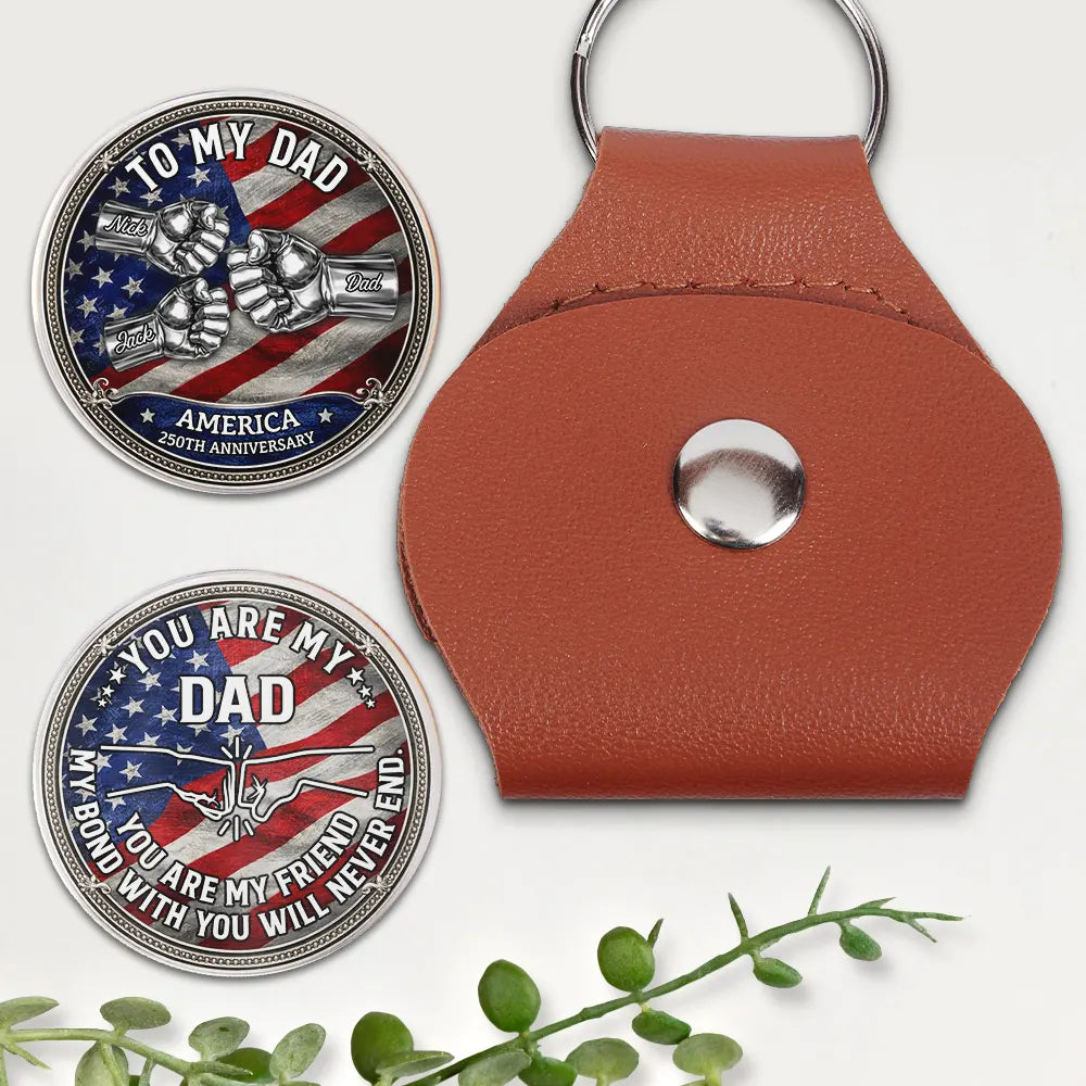 Stars And Stripes Thanks For Being My Dad - Personalized Leather Pocket Hug