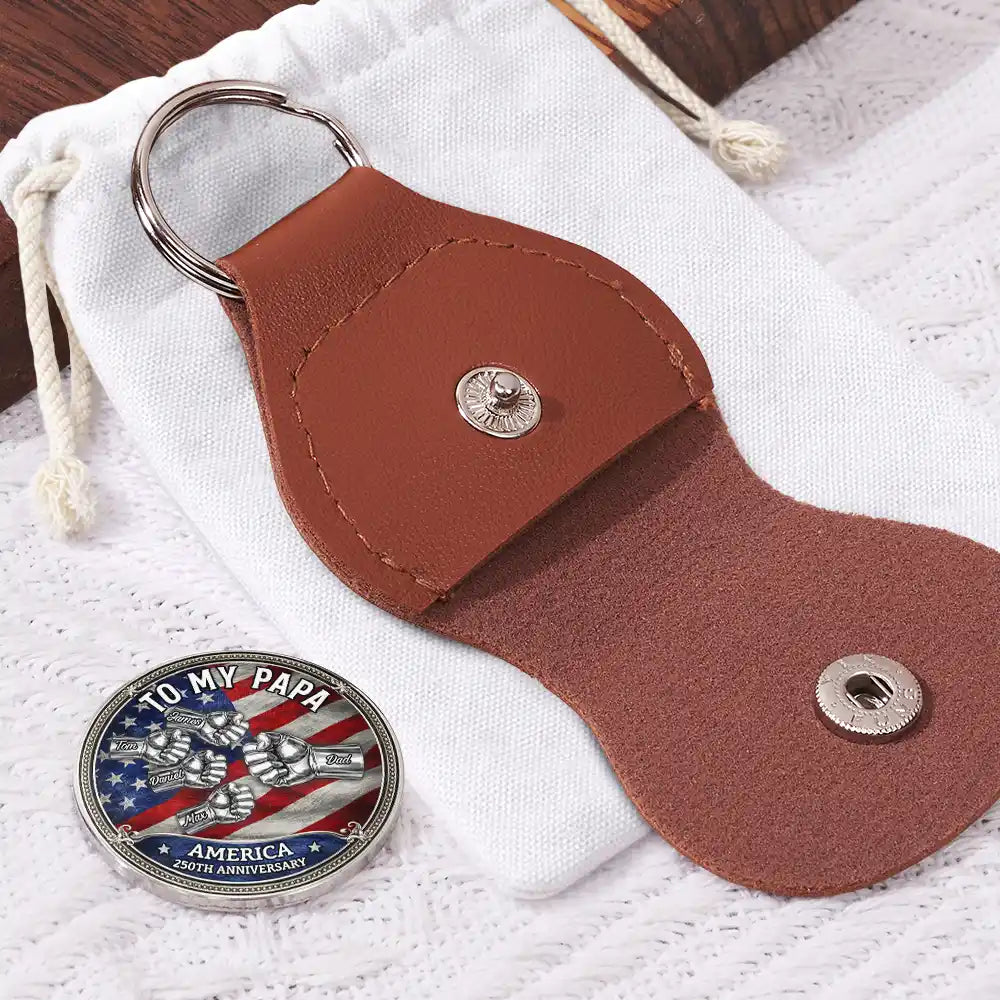 Stars And Stripes Thanks For Being My Dad - Personalized Leather Pocket Hug