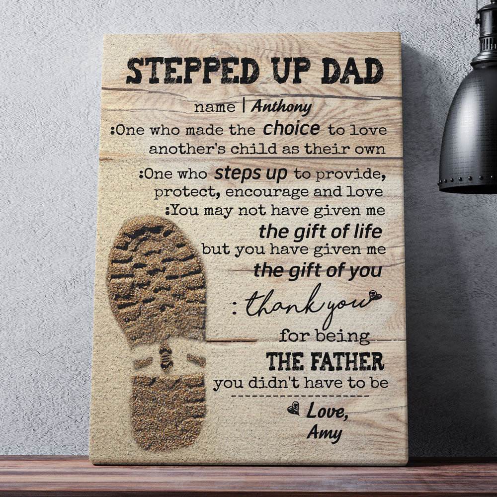 Stepped Up Dad Definition Bonus Dad Stepdad Personalized Canvas Personalized Gift For Him Happy Father's Day